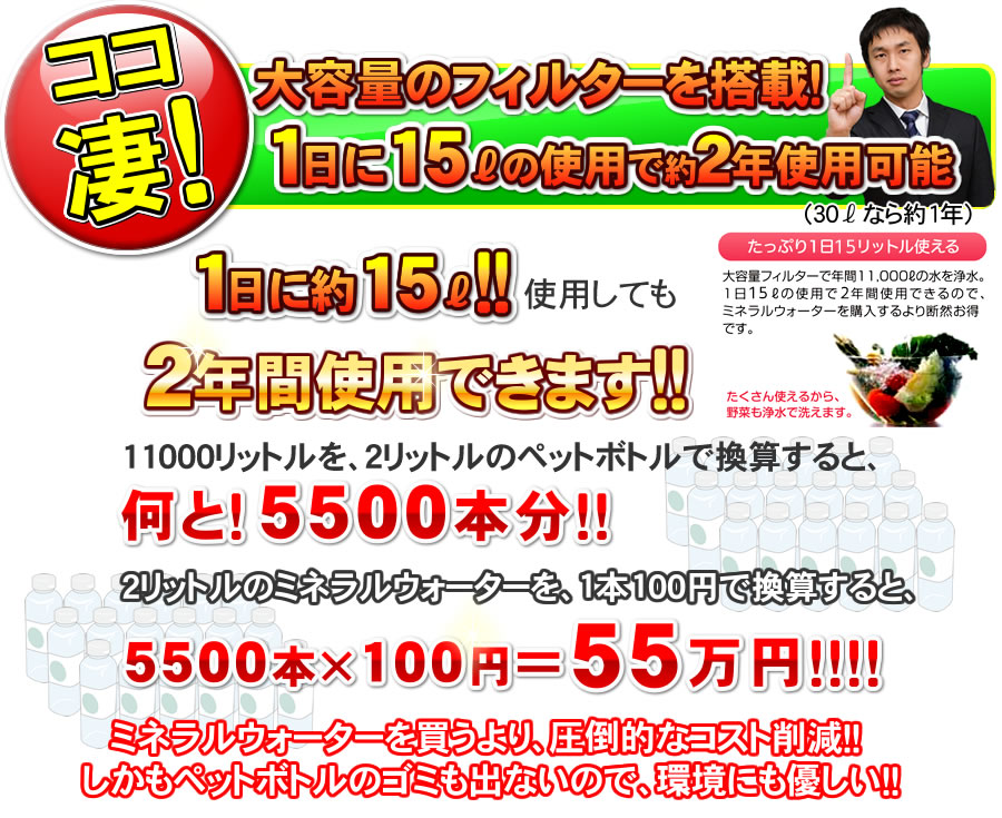 ゼンケン アクアセンチュリーステンレスMFH-110は大容量フィルターを搭載