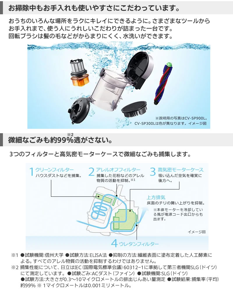 CV-SP300Lはおそうじ中もお手入れも使いやすさにこだわっています