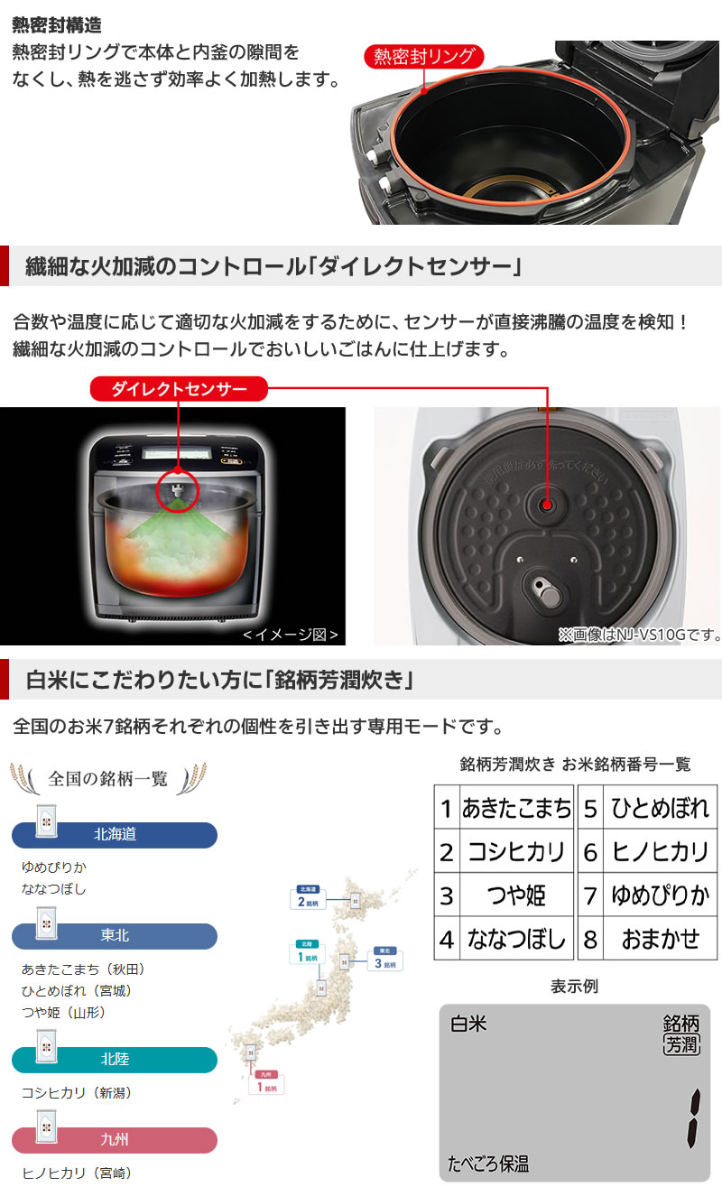 三菱電機ダブル備長炭コート熾火炭炊釜NJ-VP10Gの繊細な火加減のコントロール「ダイレクトセンサー」