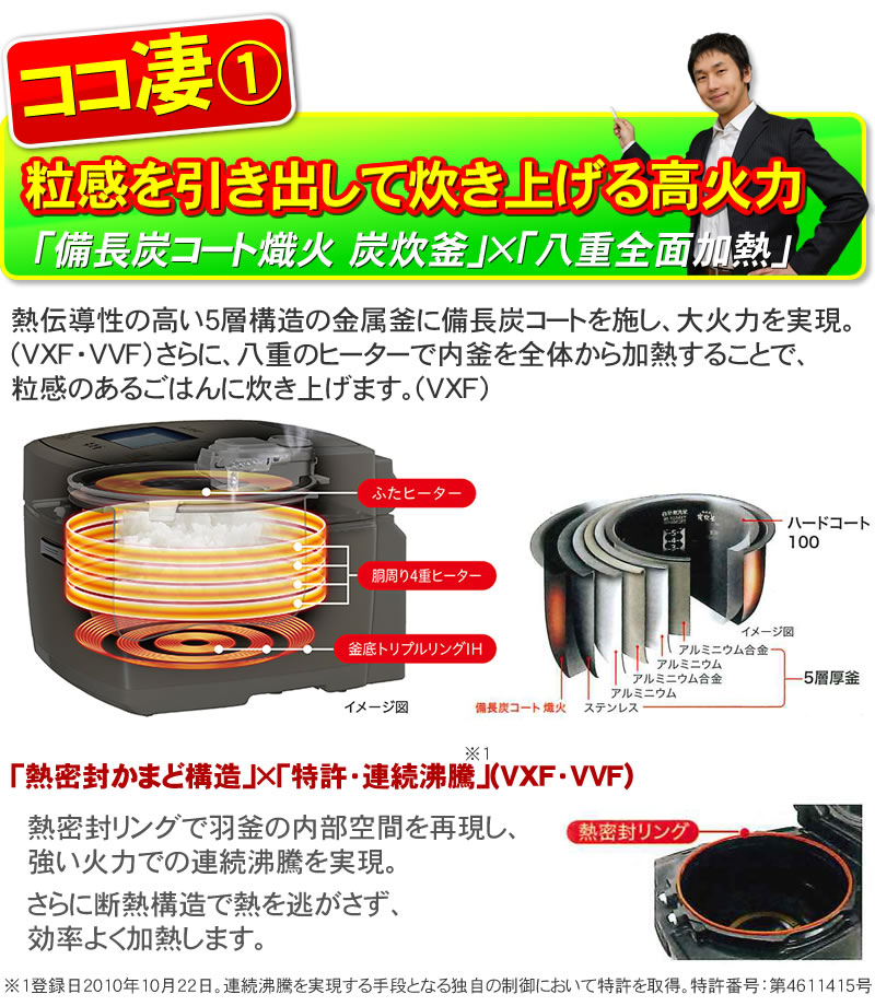 ジャー炊飯器 NJ-VV10F-Bは粒感を引き出して炊き上げる高火力