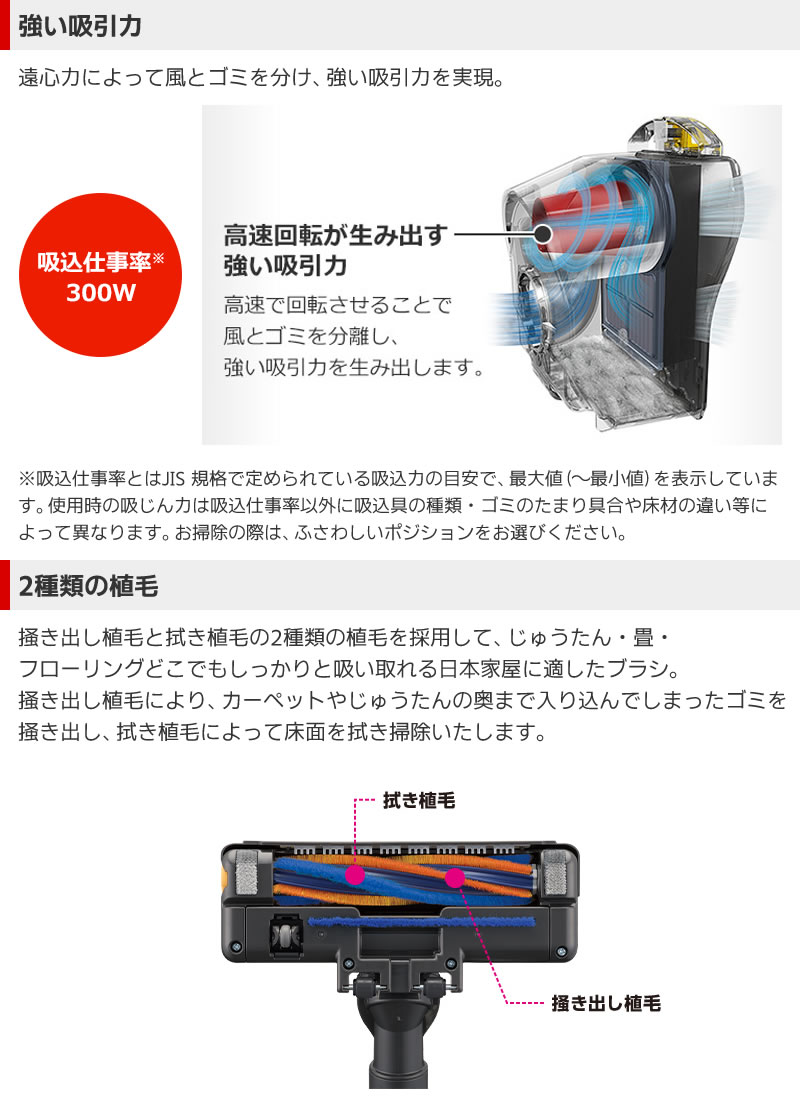 三菱電機 TC-ED2D-Sは遠心力によって風とゴミを分け、強い吸引力を実現。