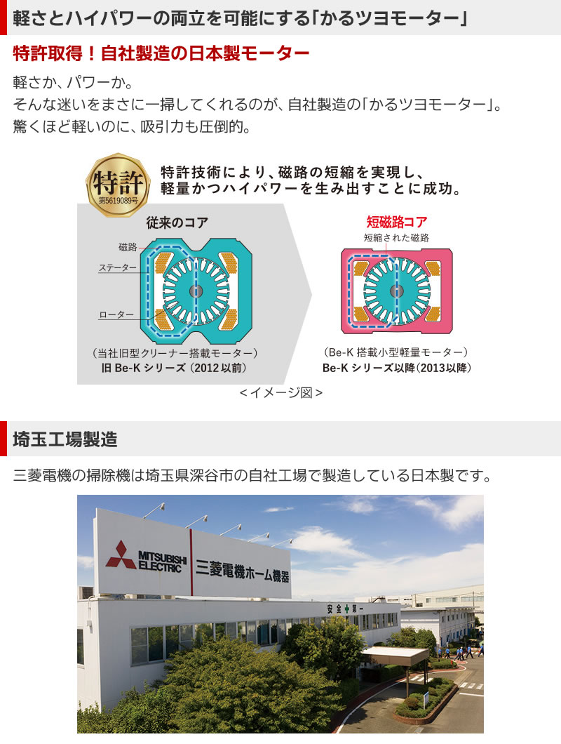 三菱電機 TC-ED2D-Sの軽さとハイパワーの両立を可能にする「かるツヨモーター」