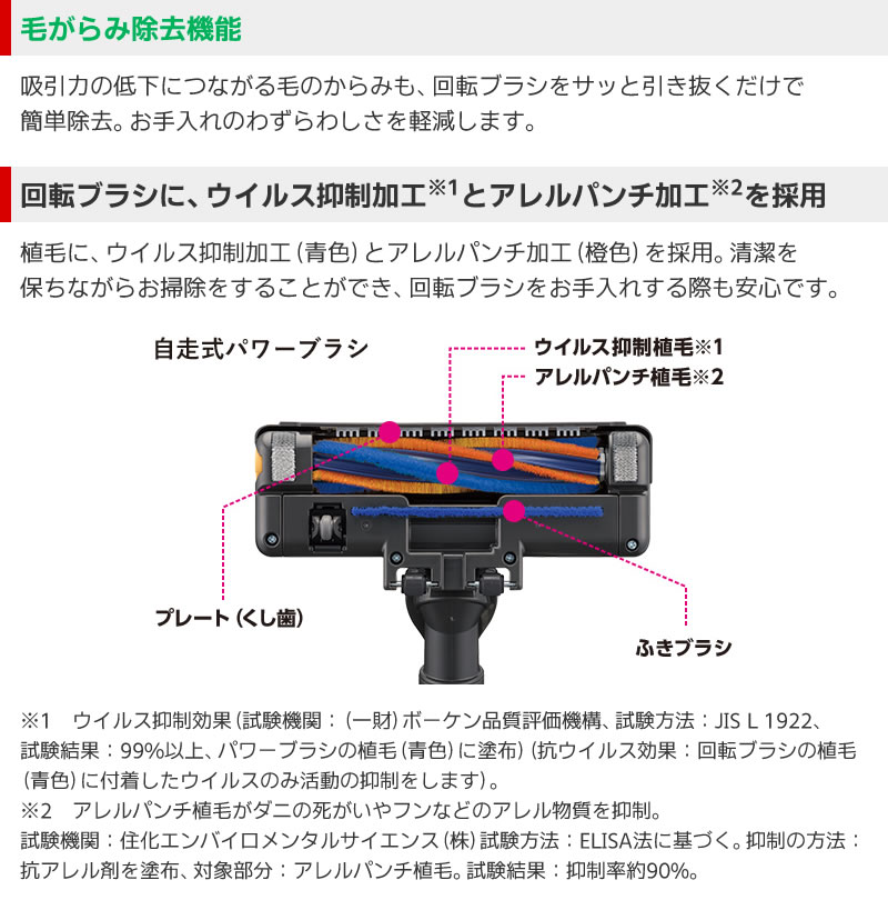 三菱電機 TC-ED2D-Sは回転ブラシに、ウイルス抑制加工※1とアレルパンチ加工を採用